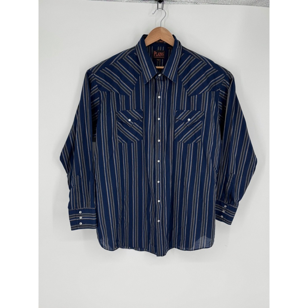 Plains Western Wear Tall Man Men's Size 2XLT Blue Striped Pearl Snap Western F0